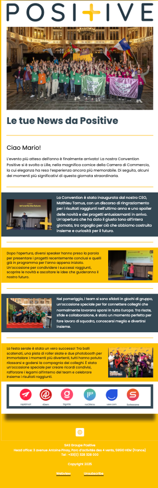 Esempio di newsletter con i colori aziendali in risalto